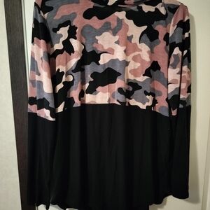 Sew In Love Pink and Black Camo Long Sleeve Top